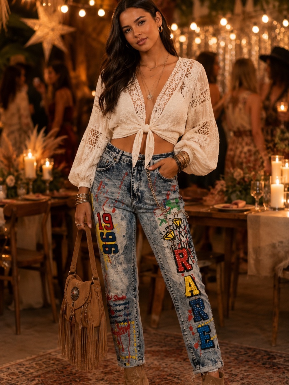 Women’s Graphic Spray Painted Printed Jeans Size 34” X 34” NWT